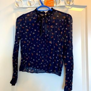 Zara half sheer blouse with cute bow details